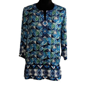 𝅺chicos geometric blouse with beaded details and cinched waist